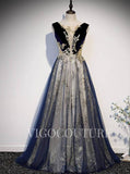 vigocouture-Lace Applique Prom Dresses A-line Boat Neck Prom Gown 20285-Prom Dresses-vigocouture-Navy Blue-US2-
