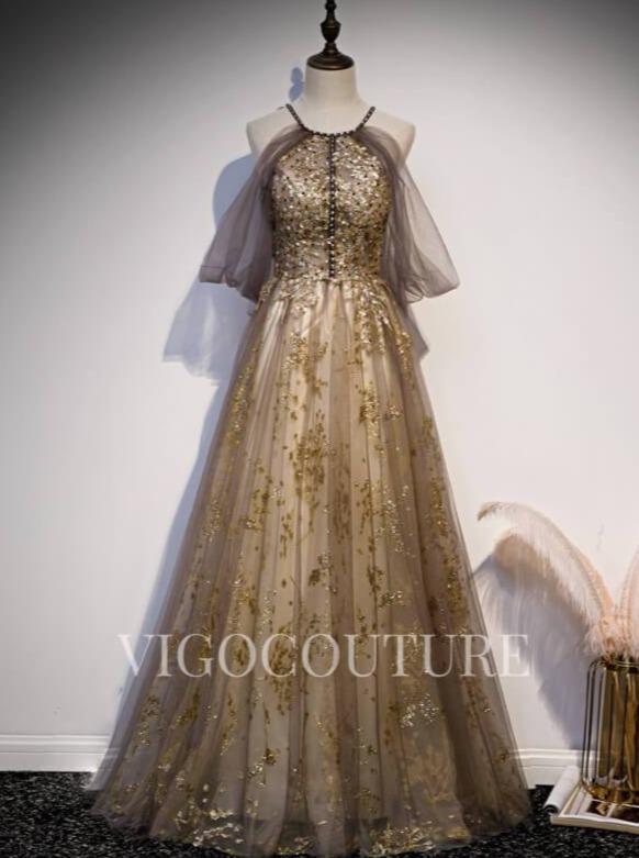 vigocouture-Lace Applique Prom Dresses A-line Prom Gown 20282-Prom Dresses-vigocouture-Champagne-US2-