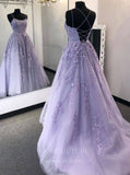 vigocouture-Lace Applique Prom Dresses A-Line Spaghetti Strap Formal Dresses 20597-Prom Dresses-vigocouture-Lavender-US2-