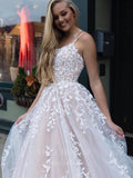 vigocouture-Lace Applique Prom Dresses A-Line Spaghetti Strap Formal Dresses 20597-Prom Dresses-vigocouture-