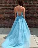 vigocouture-Lace Applique Prom Dresses A-Line Spaghetti Strap Formal Dresses 20597-Prom Dresses-vigocouture-