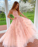 Lace Applique Prom Dresses A-Line Spaghetti Strap Formal Dresses 20597-Prom Dresses-vigocouture-Blush-US2-vigocouture