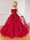 vigocouture-Lace Applique Prom Dresses A-Line Spaghetti Strap Formal Dresses 20597-Prom Dresses-vigocouture-Red-US2-