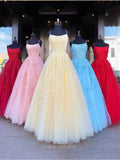Lace Applique Prom Dresses A-Line Spaghetti Strap Formal Dresses 20597