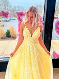 vigocouture-Lace Applique Prom Dresses A-Line Spaghetti Strap Formal Dresses 21538-Prom Dresses-vigocouture-