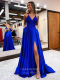 vigocouture-Lace Applique Prom Dresses Spaghetti Strap Formal Dresses 21540-Prom Dresses-vigocouture-Blue-US2-
