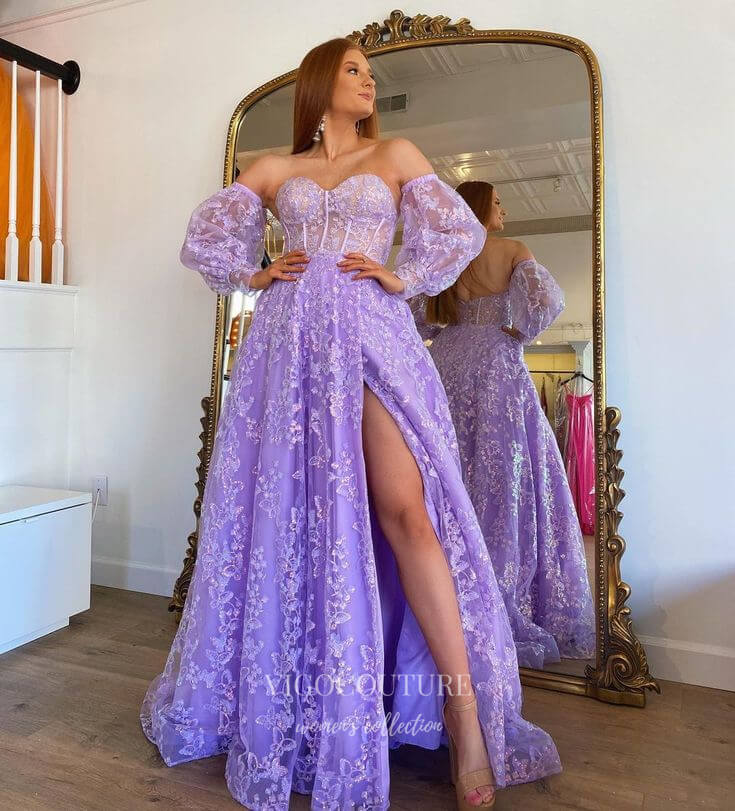 Bishop Sleeve Satin Cocktail Dress: Lavender – Starin