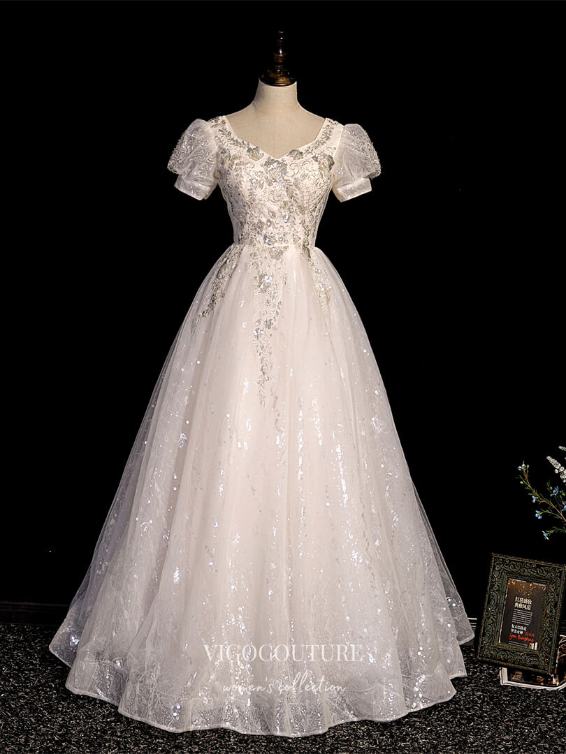 vigocouture-Lace Applique Quinceanera Dresses Puffed Sleeve Sweet 15 Dresses 21407-Prom Dresses-vigocouture-