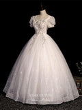 vigocouture-Lace Applique Quinceanera Dresses Puffed Sleeve Sweet 15 Dresses 21407-Prom Dresses-vigocouture-Ivory-Custom Size-