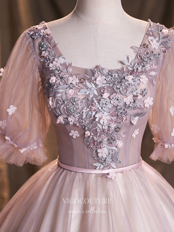 vigocouture-Lace Applique Quinceanera Dresses Short Sleeve Sweet 15 Dresses 21385-Prom Dresses-vigocouture-