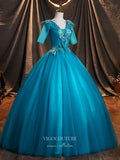 vigocouture-Lace Applique Quinceanera Dresses Short Sleeve Sweet 15 Dresses 21390-Prom Dresses-vigocouture-