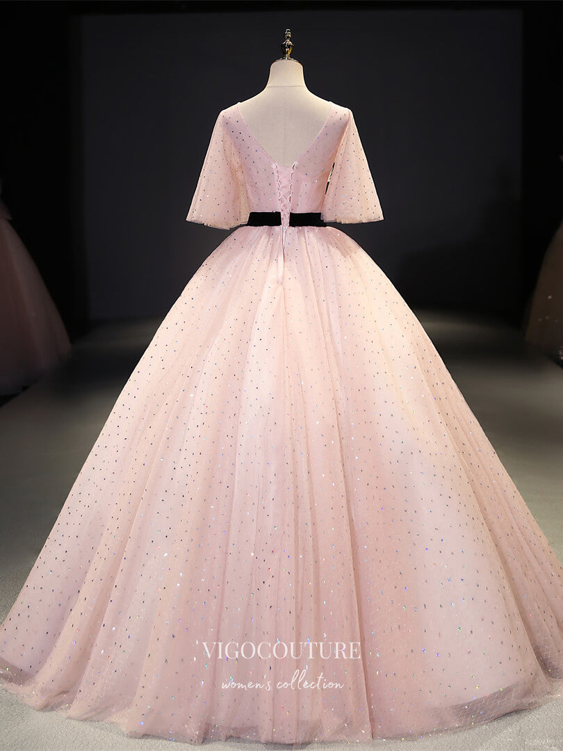 vigocouture-Lace Applique Quinceanera Dresses Short Sleeve Sweet 16 Dresses 21425-Prom Dresses-vigocouture-