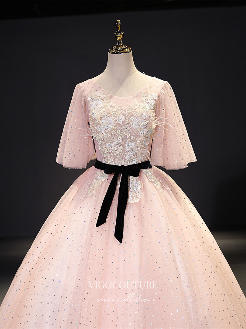 vigocouture-Lace Applique Quinceanera Dresses Short Sleeve Sweet 16 Dresses 21425-Prom Dresses-vigocouture-