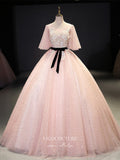 vigocouture-Lace Applique Quinceanera Dresses Short Sleeve Sweet 16 Dresses 21425-Prom Dresses-vigocouture-Blush-Custom Size-