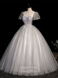 vigocouture-Lace Applique Quinceanera Dresses Sparkly Tulle Sweet 15 Dresses 21409-Prom Dresses-vigocouture-Grey-Custom Size-