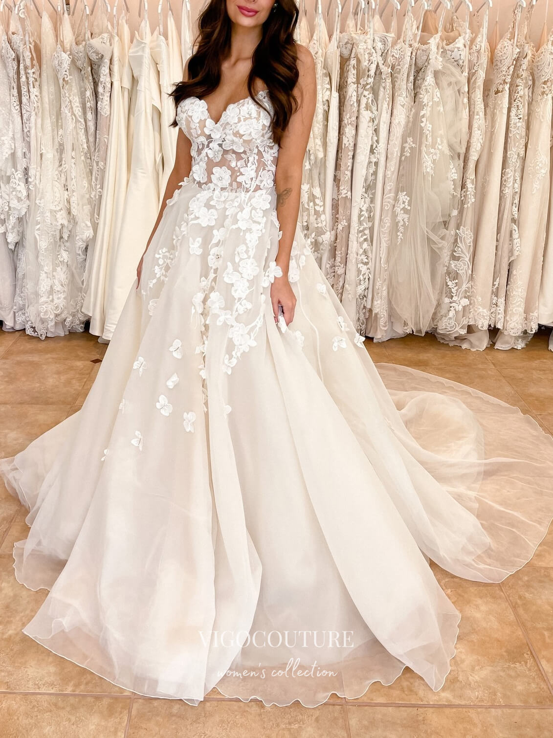 vigocouture-Lace Applique Spaghetti Strap Wedding Dresses A-Line Bridal Dresses W0084-Wedding Dresses-vigocouture-As Pictured-US2-