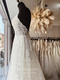 vigocouture-Lace Applique Spaghetti Strap Wedding Dresses A-Line V-Neck Bridal Dresses W0064-Wedding Dresses-vigocouture-