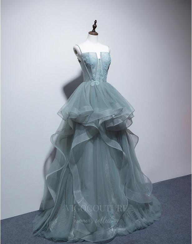 vigocouture-Lace Applique Tiered Prom Dress 20668-Prom Dresses-vigocouture-