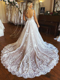Lace Applique V-Neck Wedding Dresses Chapel Train Bridal Dresses W0069