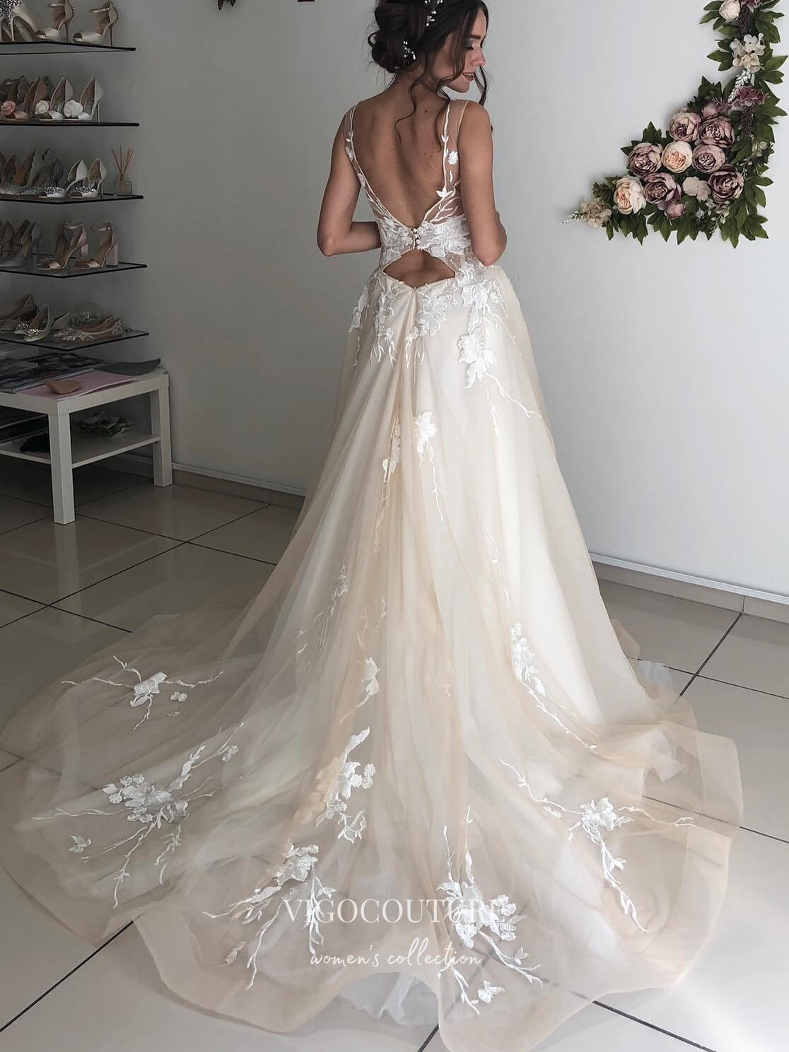 vigocouture-Lace Applique Wedding Dresses A-Line Bridal Dresses W0035-Wedding Dresses-vigocouture-As Pictured-US2-