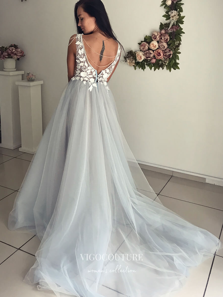 vigocouture-Lace Applique Wedding Dresses A-Line Bridal Dresses W0041-Wedding Dresses-vigocouture-