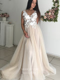 Lace Applique Wedding Dresses A-Line Bridal Dresses W0042