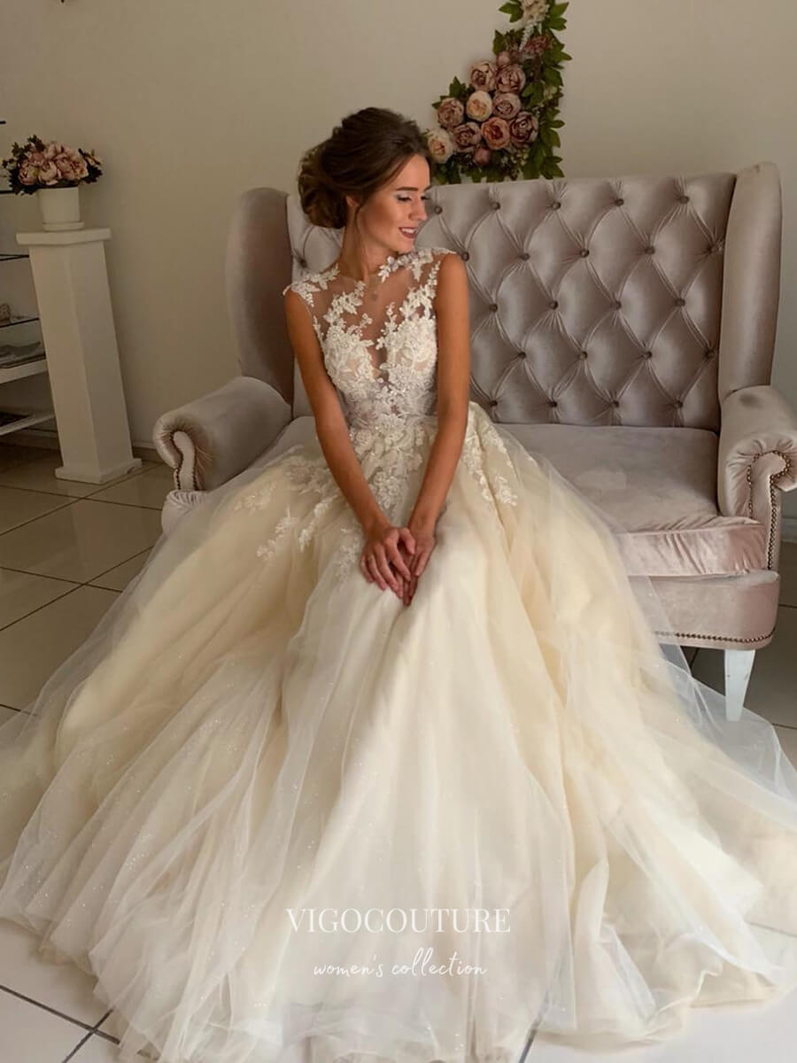 vigocouture-Lace Applique Wedding Dresses A-Line Bridal Dresses W0045-Wedding Dresses-vigocouture-As Pictured-US2-