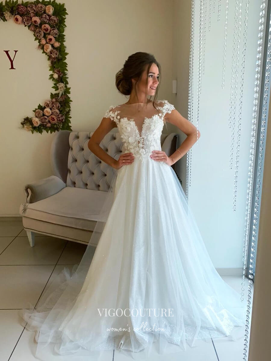 vigocouture-Lace Applique Wedding Dresses A-Line Bridal Dresses W0046-Wedding Dresses-vigocouture-