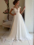 Lace Applique Wedding Dresses A-Line Bridal Dresses W0046