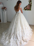 vigocouture-Lace Applique Wedding Dresses A-Line Bridal Gown W0049-Wedding Dresses-vigocouture-
