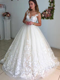 Lace Applique Wedding Dresses A-Line Bridal Gown W0049