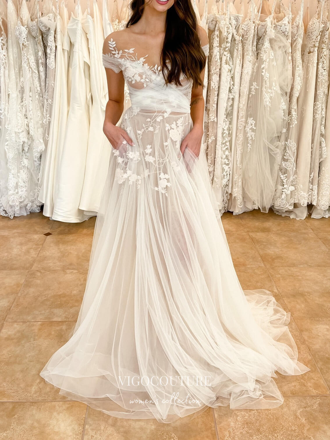 vigocouture-Lace Applique Wedding Dresses A-Line Tulle Country Bridal Dresses W0020-Wedding Dresses-vigocouture-As Pictured-US2-