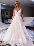vigocouture-Lace Applique Wedding Dresses A-Line Tulle Country Bridal Dresses W0022-Wedding Dresses-vigocouture-
