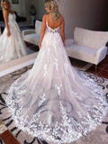 Lace Applique Wedding Dresses A-Line Tulle Country Bridal Dresses W0022