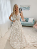Lace Applique Wedding Dresses A-Line V-Neck Bridal Dresses W0062
