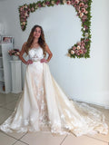 vigocouture-Lace Applique Wedding Dresses Chapel Train Bridal Dresses W0047-Wedding Dresses-vigocouture-