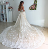 Lace Applique Wedding Dresses Chapel Train Bridal Dresses W0047