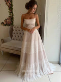Lace Applique Wedding Dresses Spaghetti Strap Bridal Dresses W0044