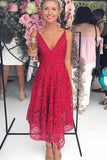 vigocouture-Lace Homecoming Dress Plunging V-Neck Maxi Hoco Dress hc052-Prom Dresses-vigocouture-