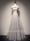 vigocouture-Lace Prom Dress 2022 Off the Shoulder Prom Gown-Prom Dresses-vigocouture-Grey-US2-