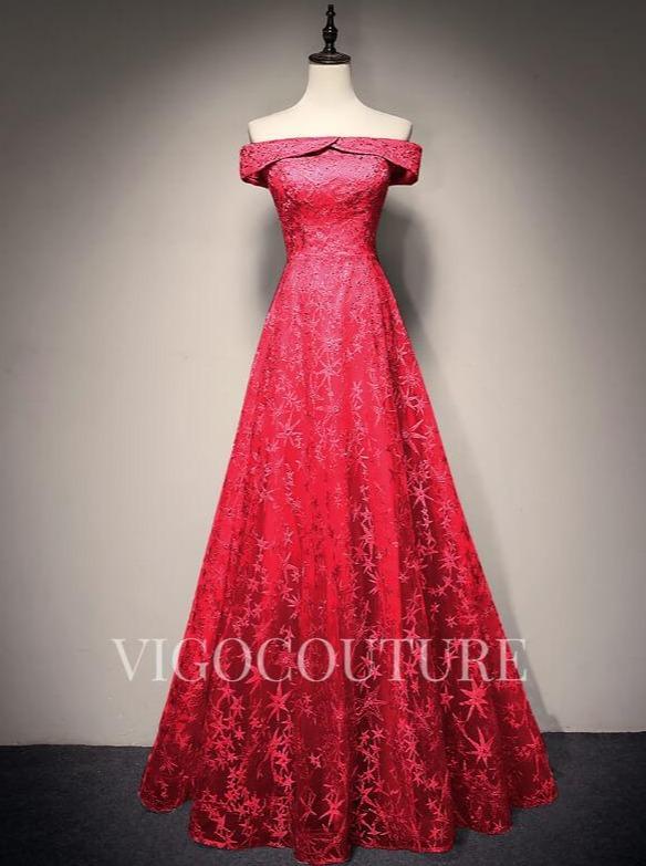 vigocouture-Lace Prom Dress 2022 Off the Shoulder Prom Gown-Prom Dresses-vigocouture-Red-US2-