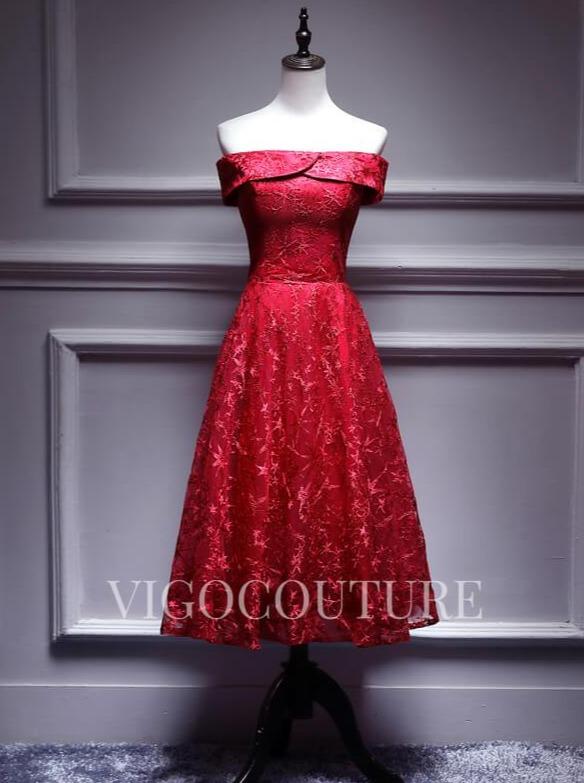 vigocouture-Lace Short Prom Dress 2022 Off the Shoulder Prom Gown-Prom Dresses-vigocouture-Red-US2-