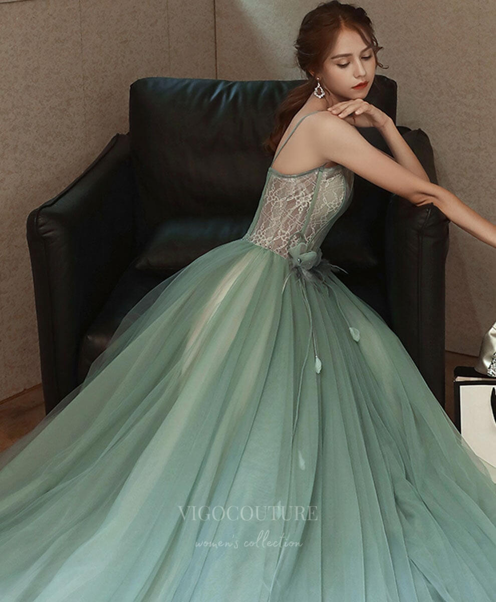 vigocouture-Lace Tulle Spaghetti Strap Prom Dress 20912-Prom Dresses-vigocouture-
