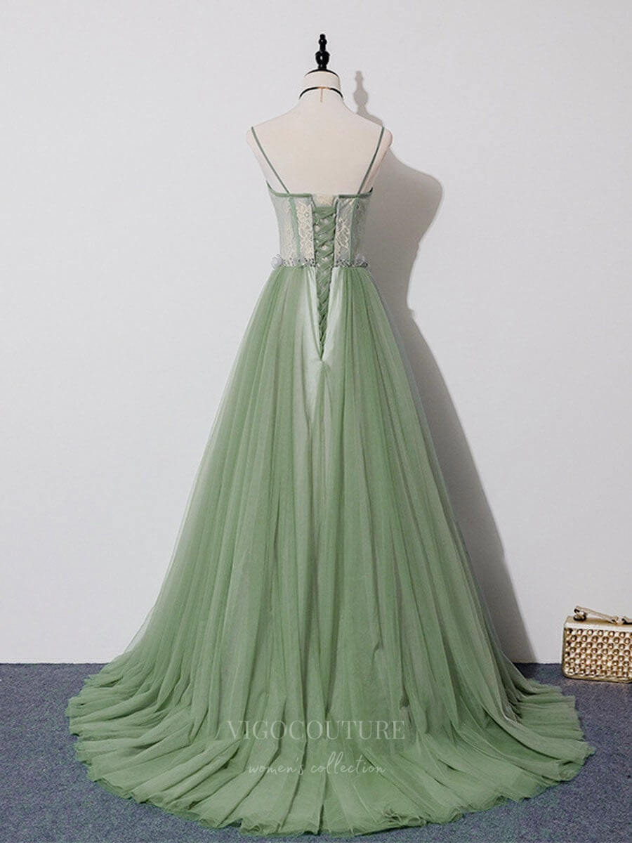 vigocouture-Lace Tulle Spaghetti Strap Prom Dress 20912-Prom Dresses-vigocouture-