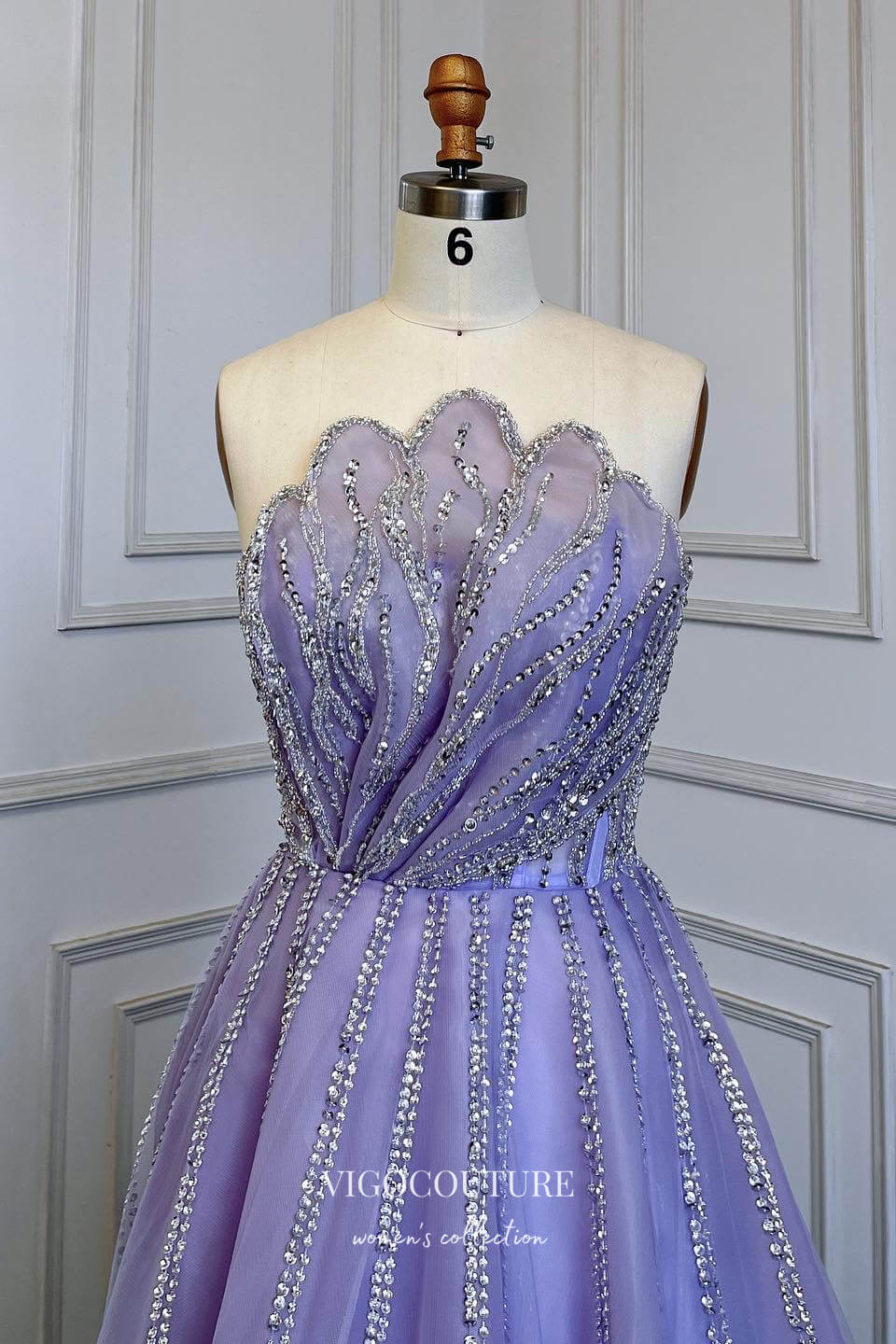 vigocouture-Lavender Beaded Formal Dresses Strapless A-Line Prom Dress 21623-Prom Dresses-vigocouture-