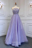 vigocouture-Lavender Beaded Formal Dresses Strapless A-Line Prom Dress 21623-Prom Dresses-vigocouture-Lavender-US2-