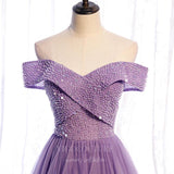 vigocouture-Lavender Beaded Prom Dress 2022 Off the Shoulder Party Dress 20511-Prom Dresses-vigocouture-