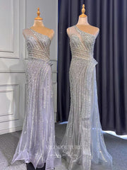 Lavender Beaded Prom Dresses One Shoulder Sheath Evening Dresses 22071