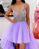 Lavender High-Low Prom Dresses Beaded Spaghetti Strap Formal Gown 21858-Prom Dresses-vigocouture-Lavender-US2-vigocouture