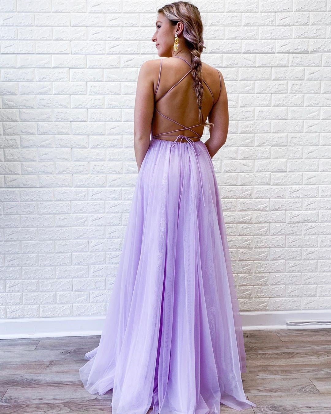 vigocouture-Lavender Lace Applique Prom Dress 20373-Prom Dresses-vigocouture-